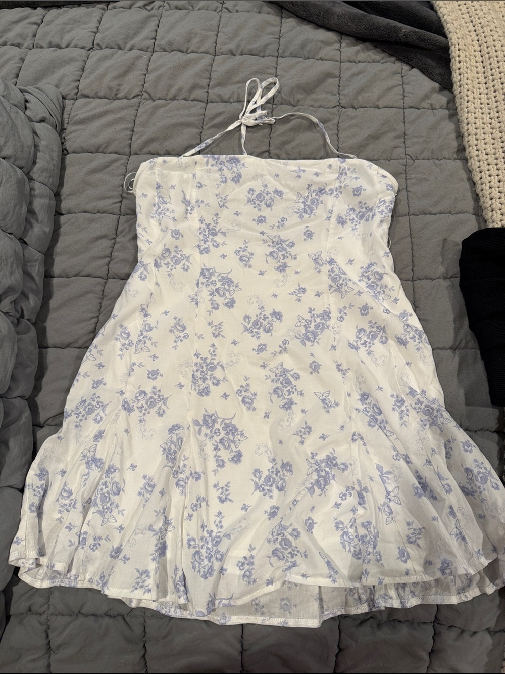 Garage White Midi Halter Dress with Light Blue Floral Print